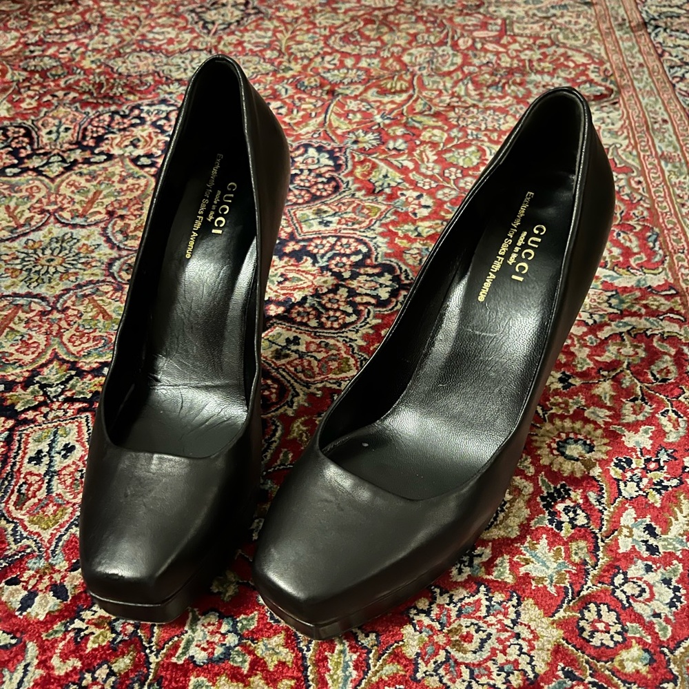 Gucci Charlotte Platform Heels Black Leather